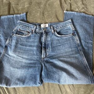AGOLDE 90s Pinch High Rise Kick Flare Frayed Crop Vintage Wash Denim Jeans Sz 27